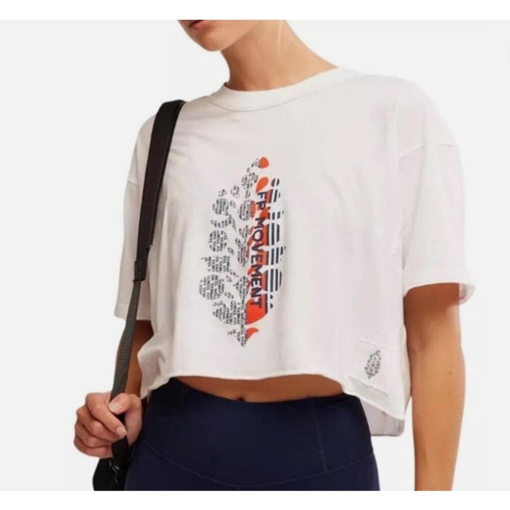 NWT FP Movement Inspire Logo Tee Shirt Cropped | White Combo | Size L
